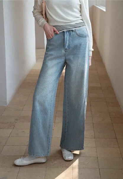 Wide leg jeans with subtle dot embellishments