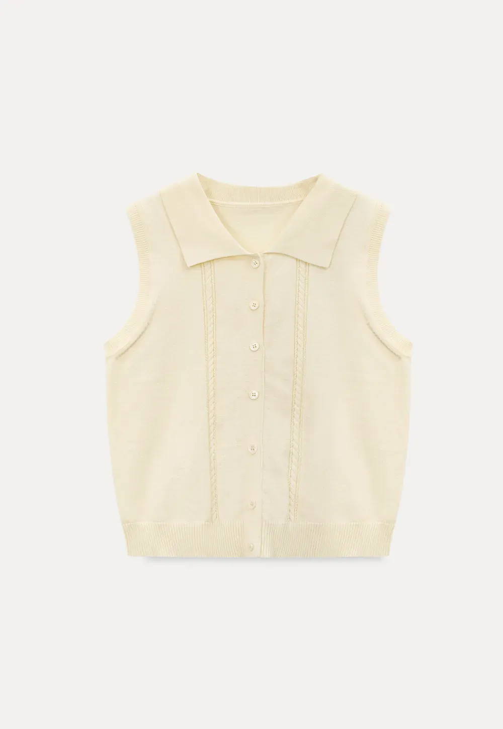 Sleeveless Knit Top with Collar and Buttons