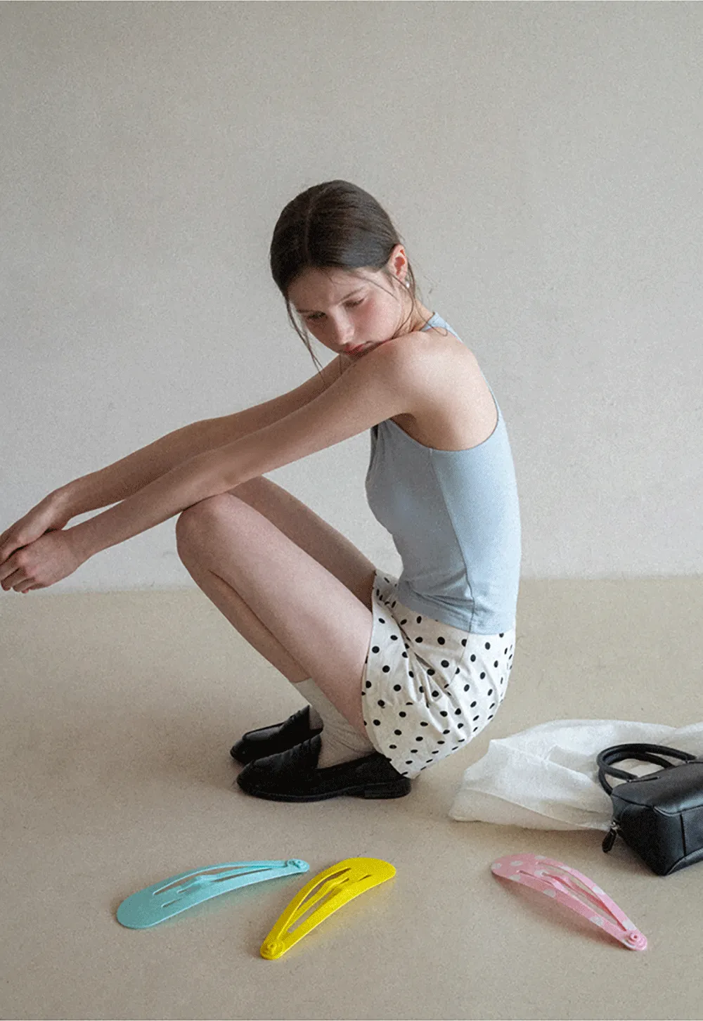 Polka dot mini skirt with layered hem