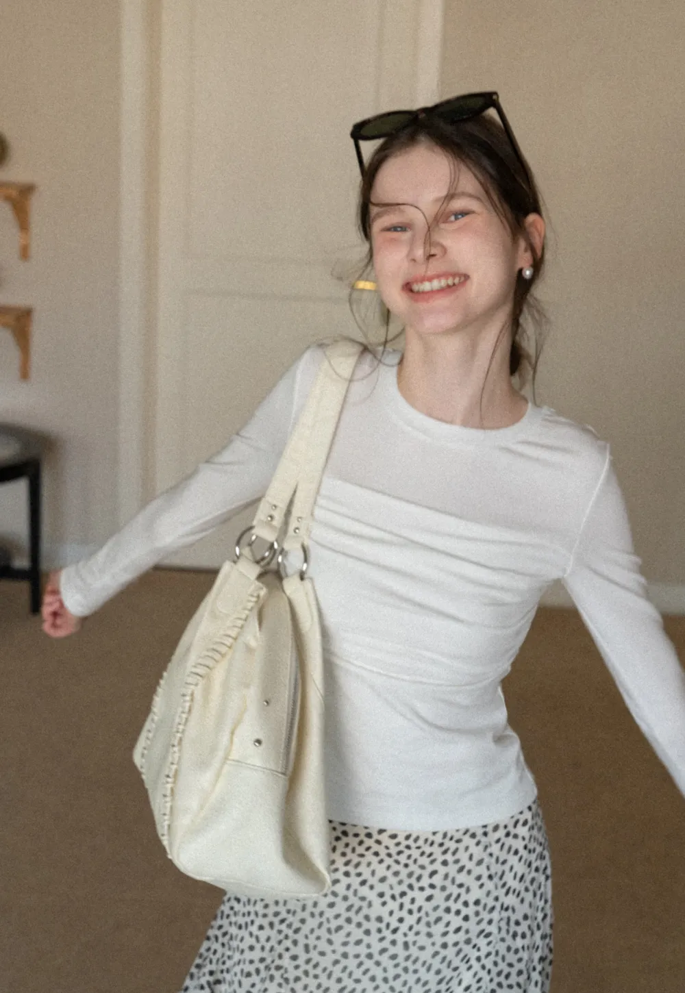 Ruched Long Sleeve T-Shirt with Gathered Detail