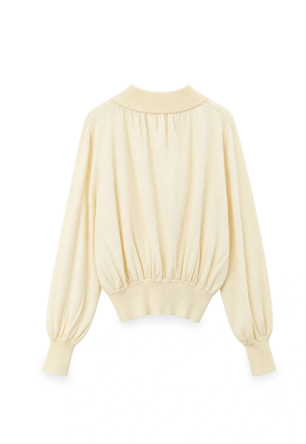 High Neck Pleated Detail Woolen Knit Sweater