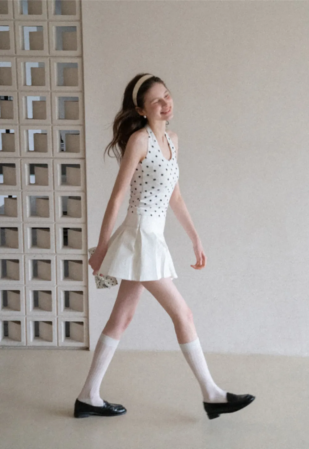 Woolen Knit Sweater and Polka Dot Tank Top