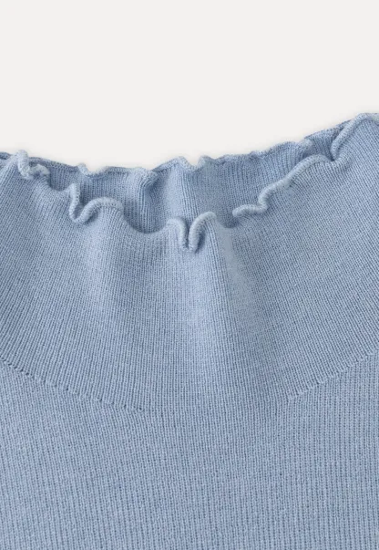 Chic Light Blue Ruffle Trim Turtleneck Sweater