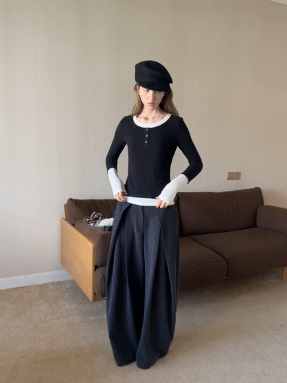 Womens Colorblock Long Sleeve Henley Top