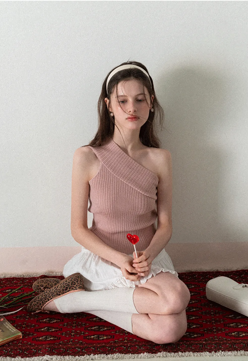 Asymmetrical Ribbed Knit Sleeveless Top