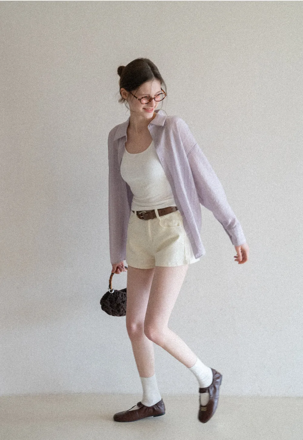 Lightweight Button Up Shirt with V Neck and Long Sleeves