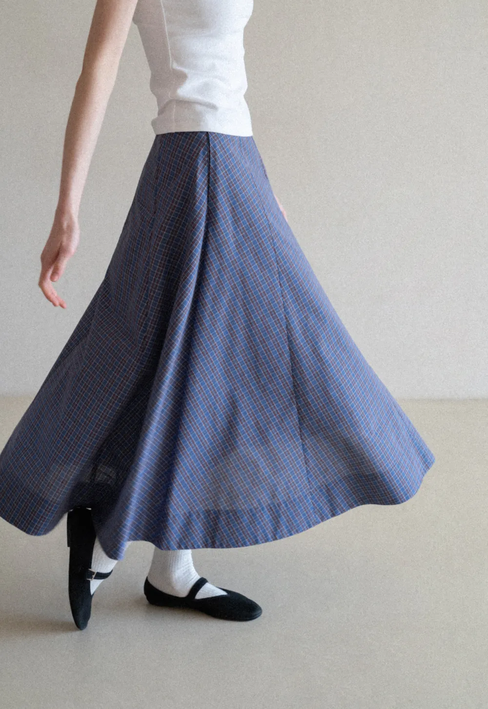 Plaid A-line Midi Skirt