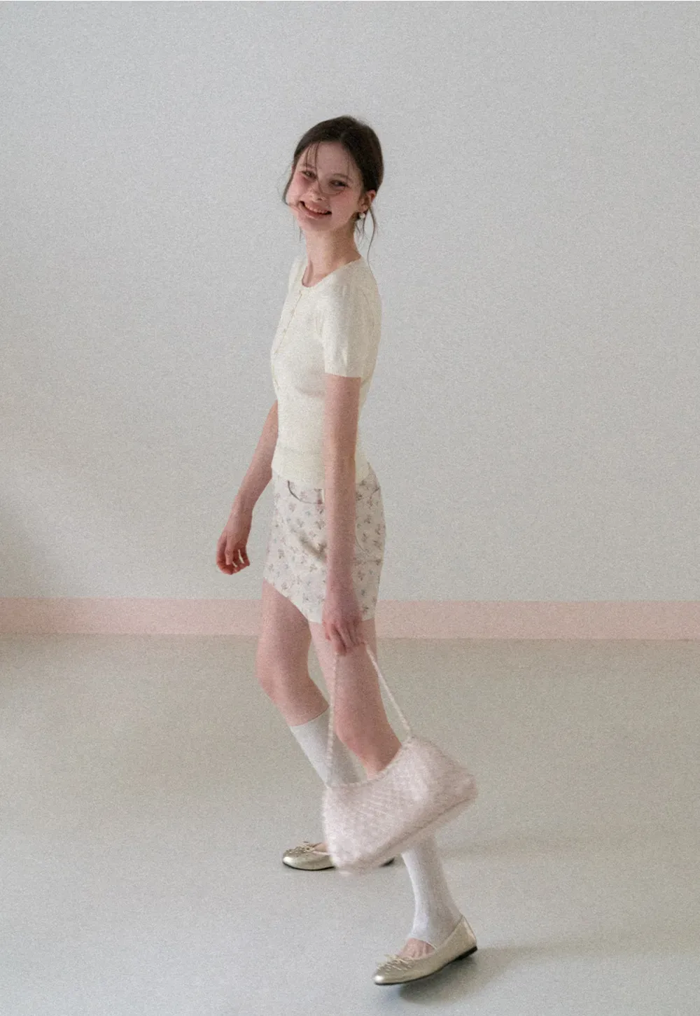 Short Sleeve Knit Top with Lace Trim and Button Placket