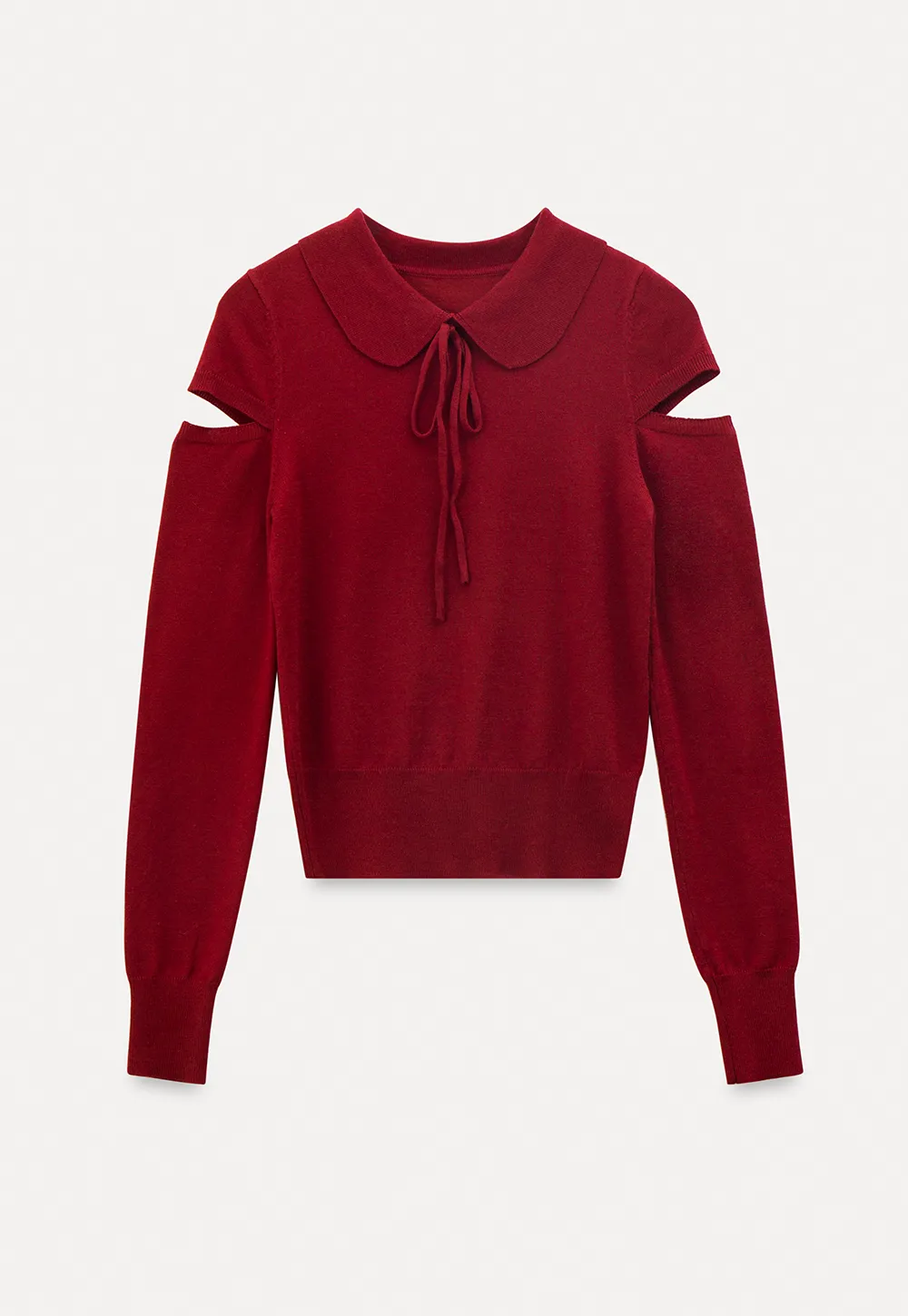 Elegant Knit Sweater with Bow Detail and Cutout Sleeves