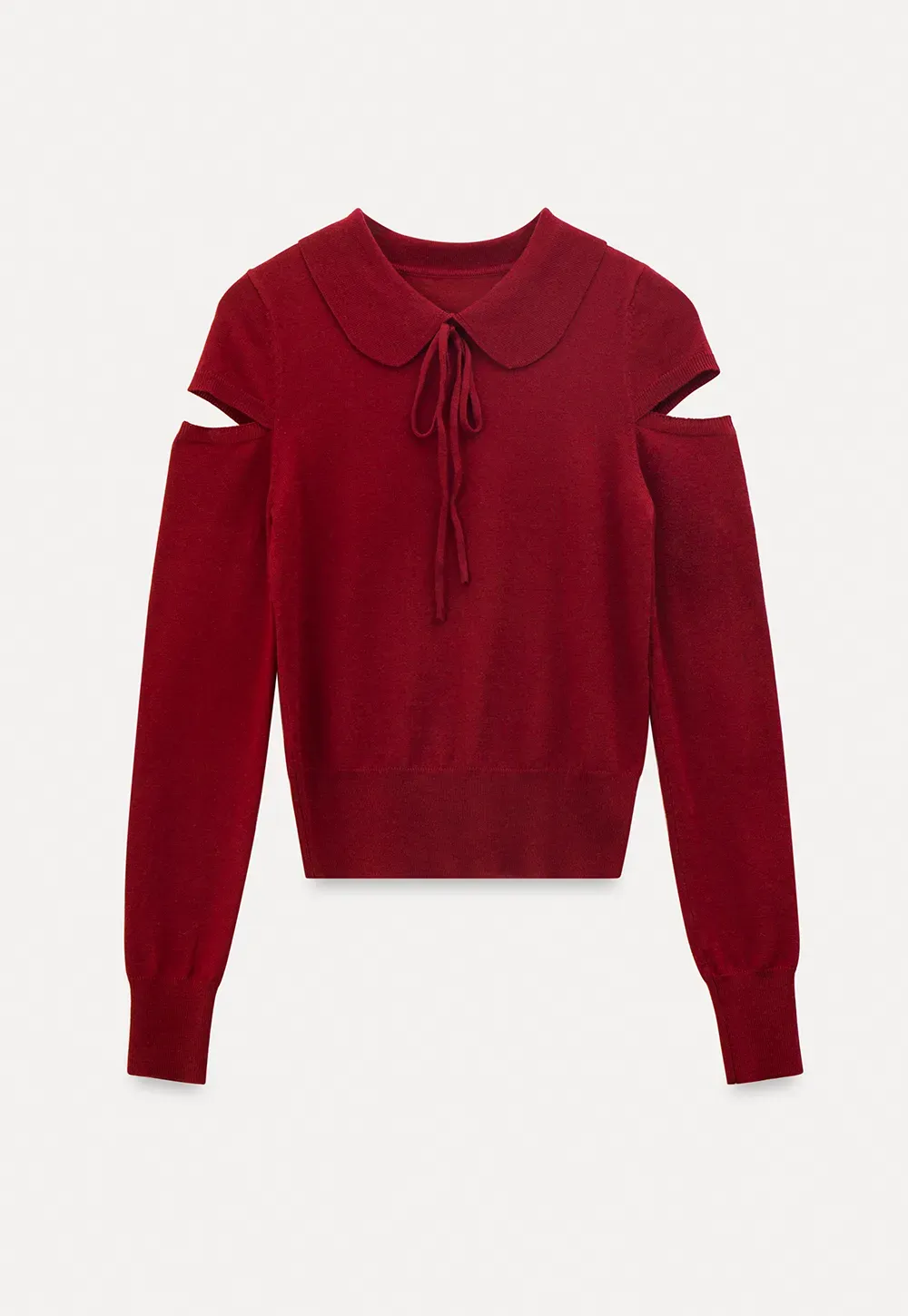 Elegant Knit Sweater with Bow Detail and Cutout Sleeves