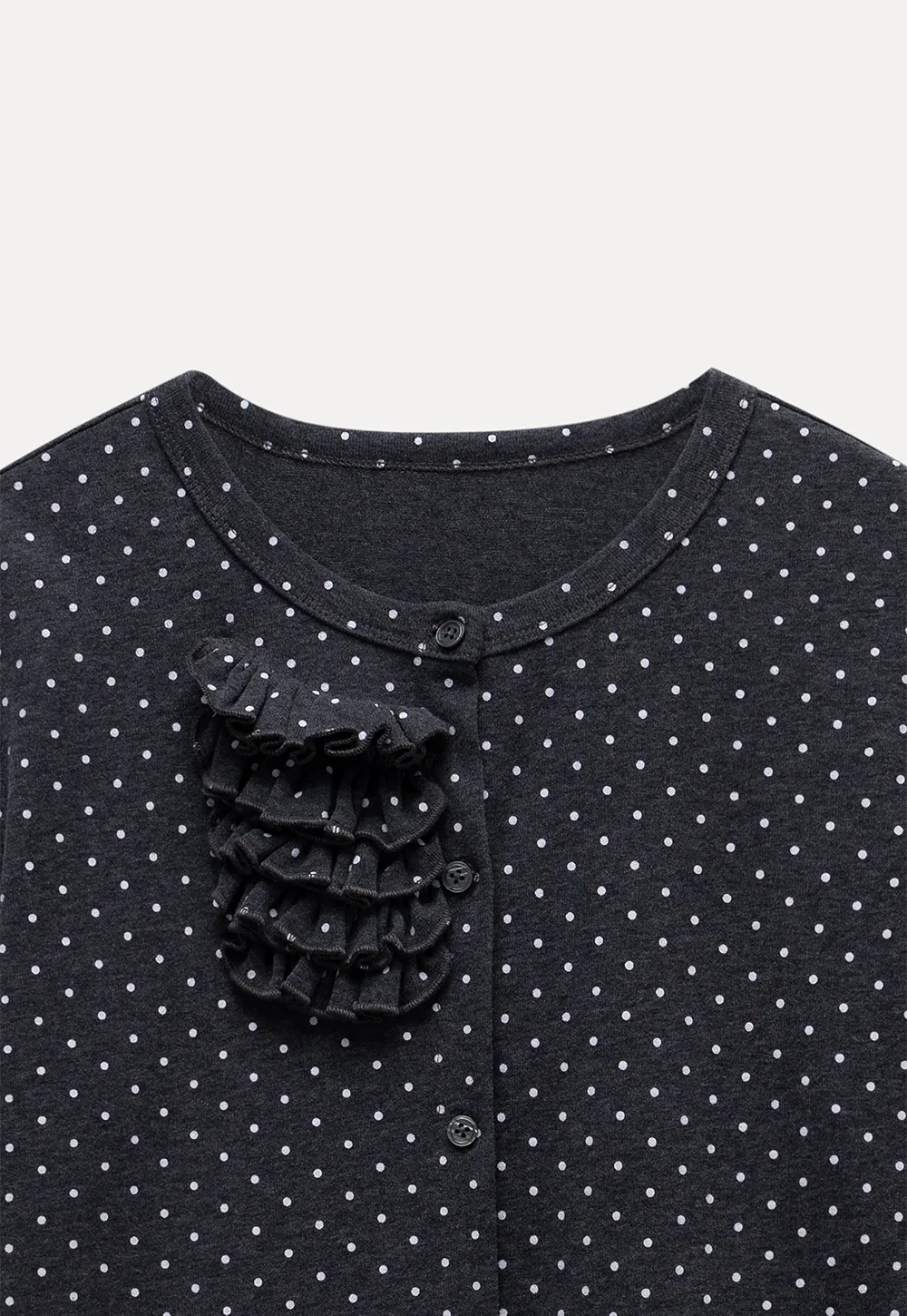 Polka Dot Ruffle Button-Up Cardigan