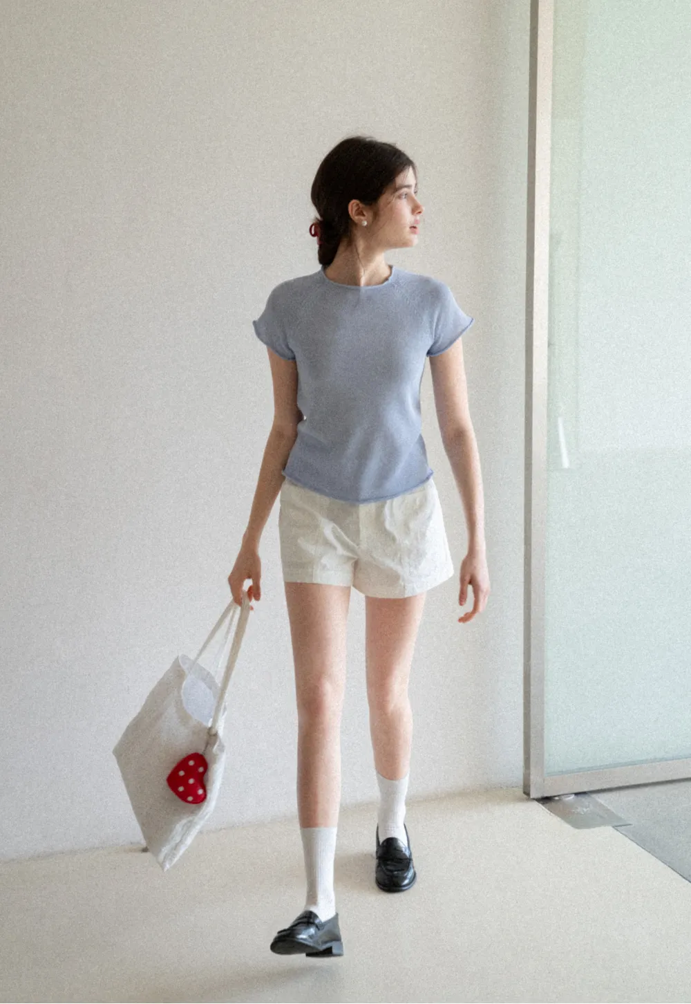 Short Sleeve Ribbed Knit Top with Raglan Sleeves