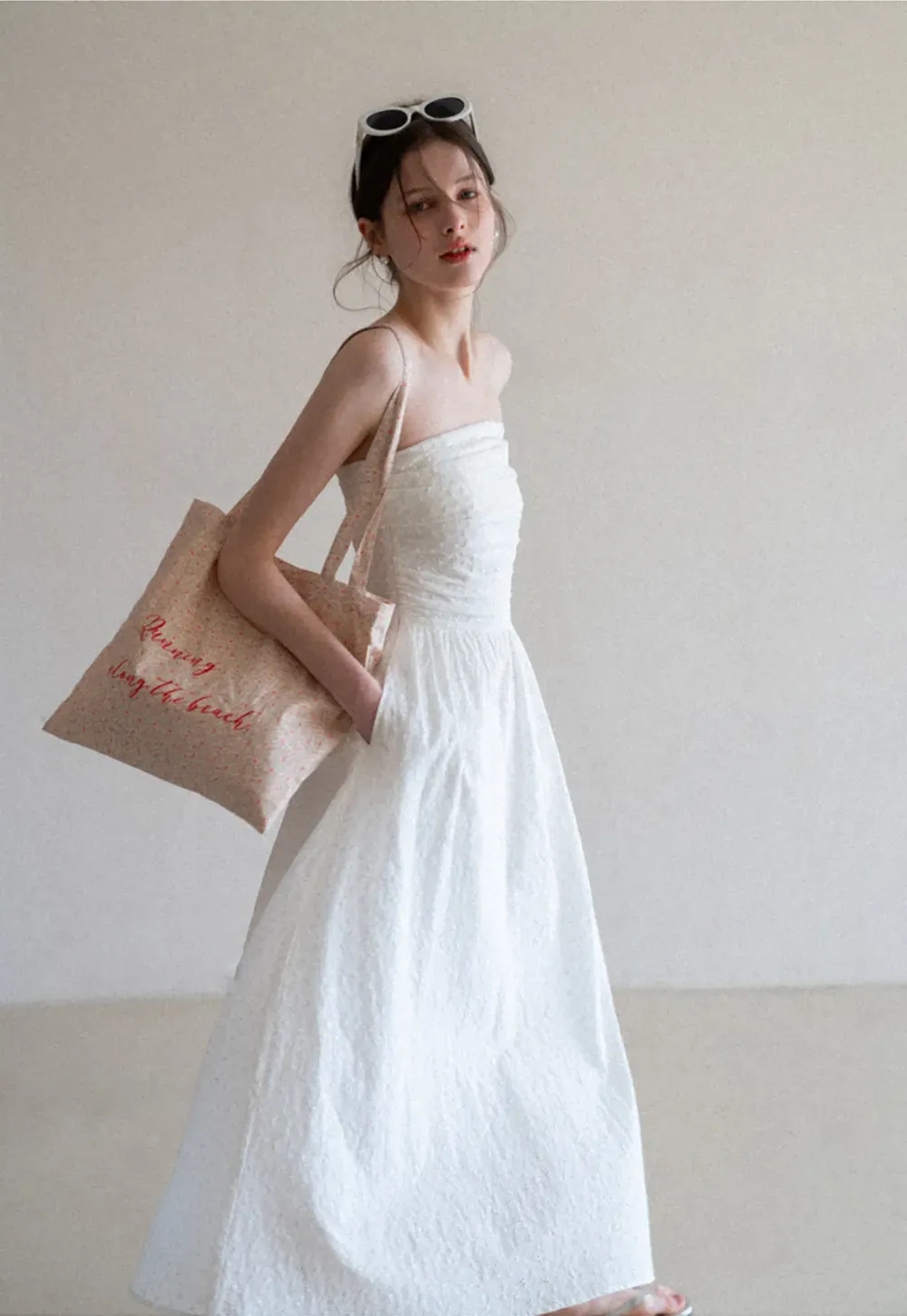 Strapless A-line Midi Dress with Ruched Bodice