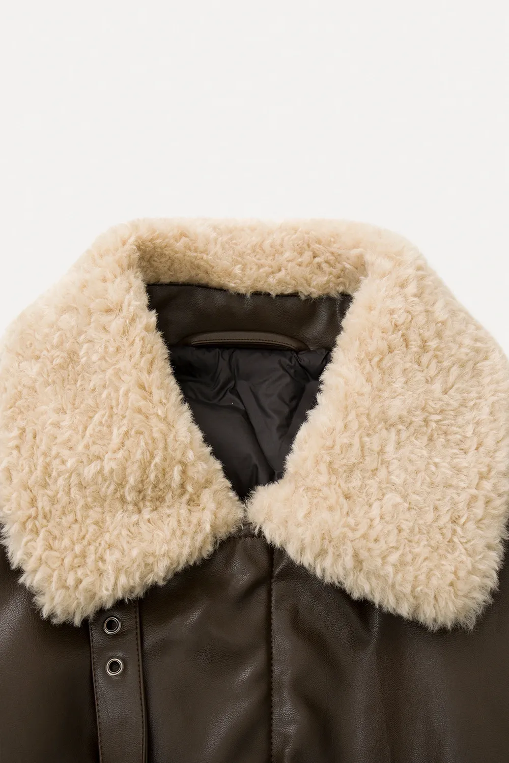 Faux Leather Bomber Jacket with Fur Collar