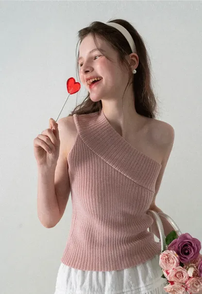 Asymmetrical Ribbed Knit Sleeveless Top