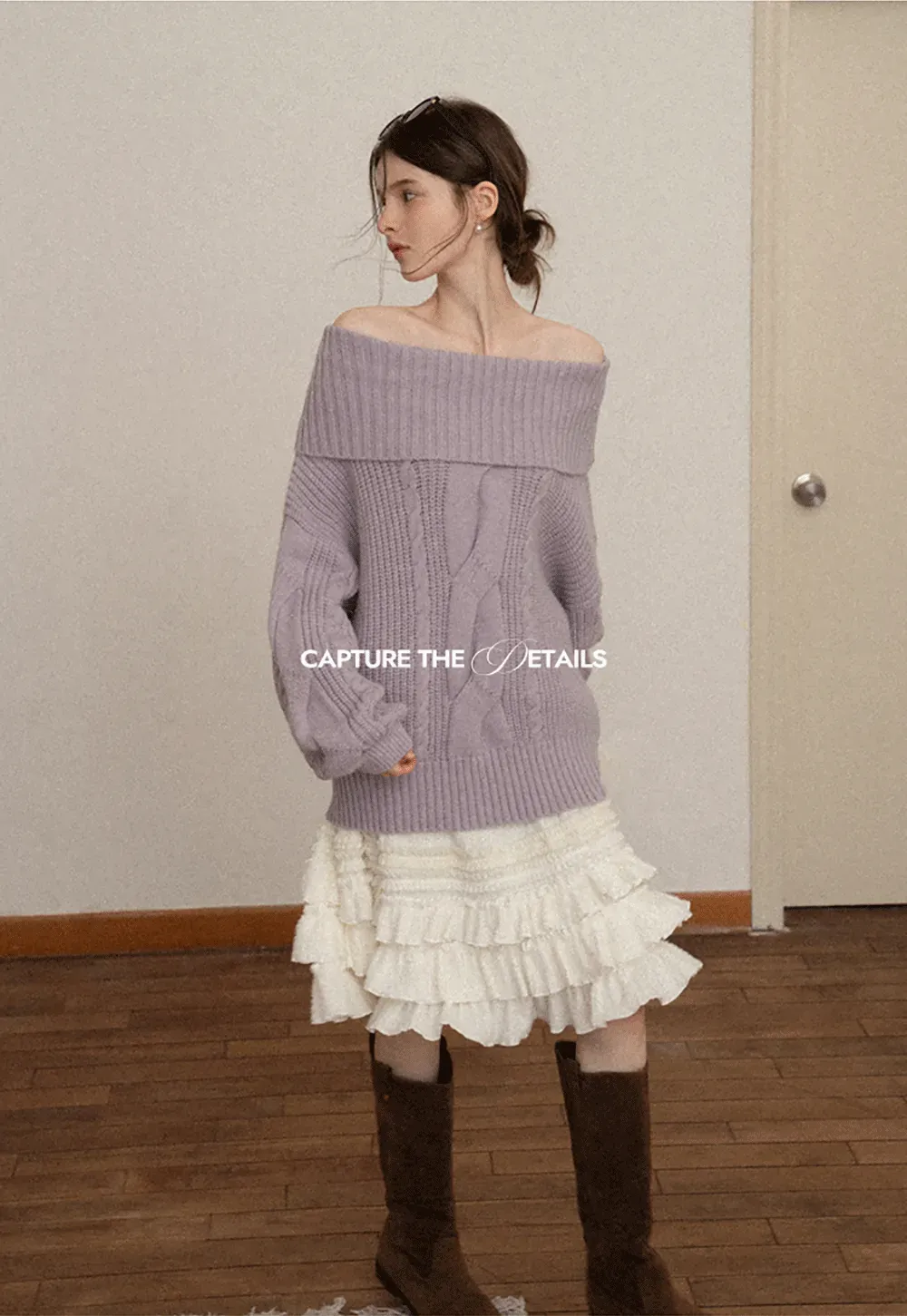 Gray Cable-Knit Turtleneck Sweater