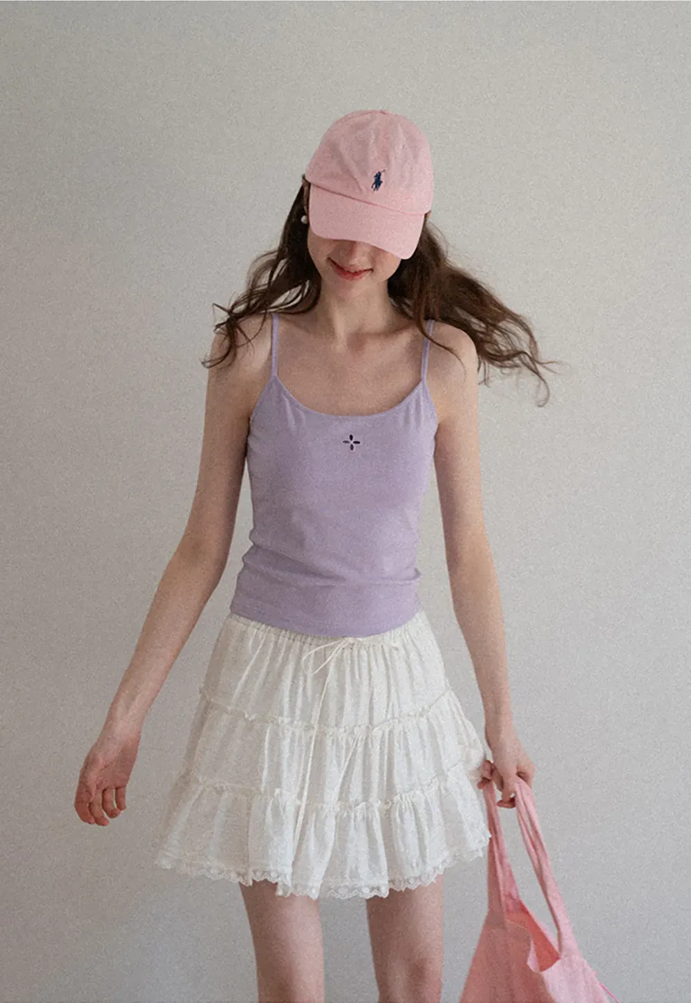 Gray tank top with small embroidered cross detail