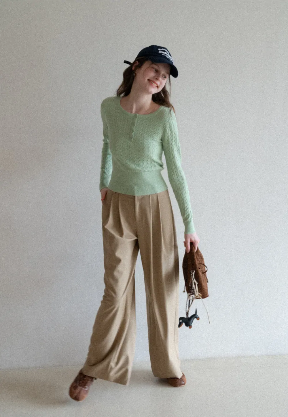 Cable Knit Long Sleeve Sweater with Button Detail