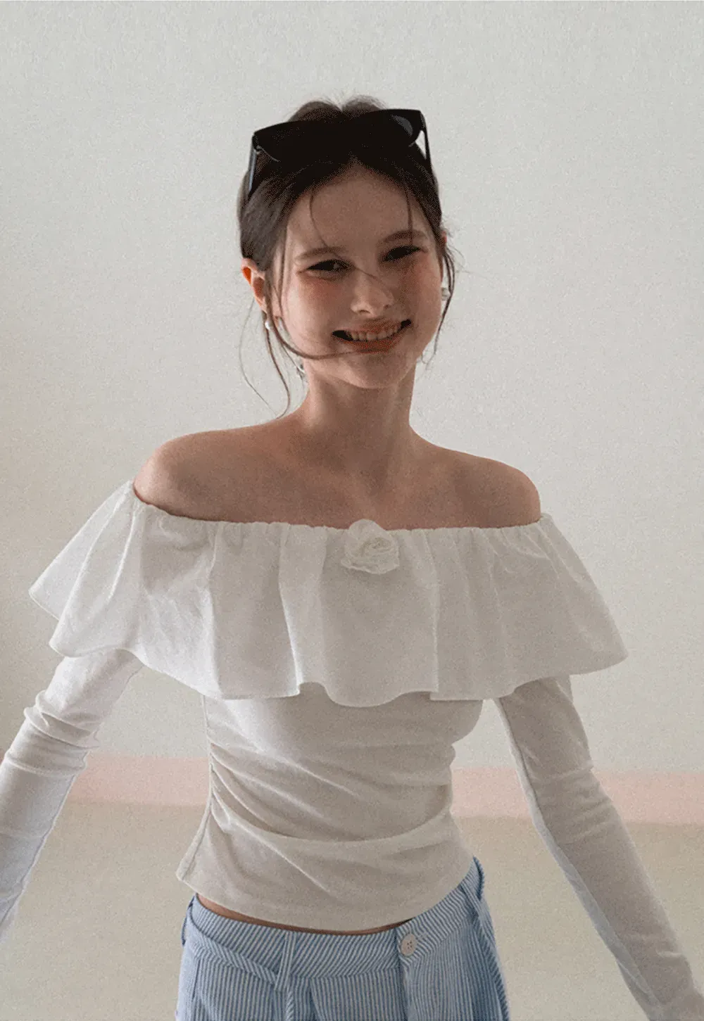 Off Shoulder Ruffled Top with Long Sleeves