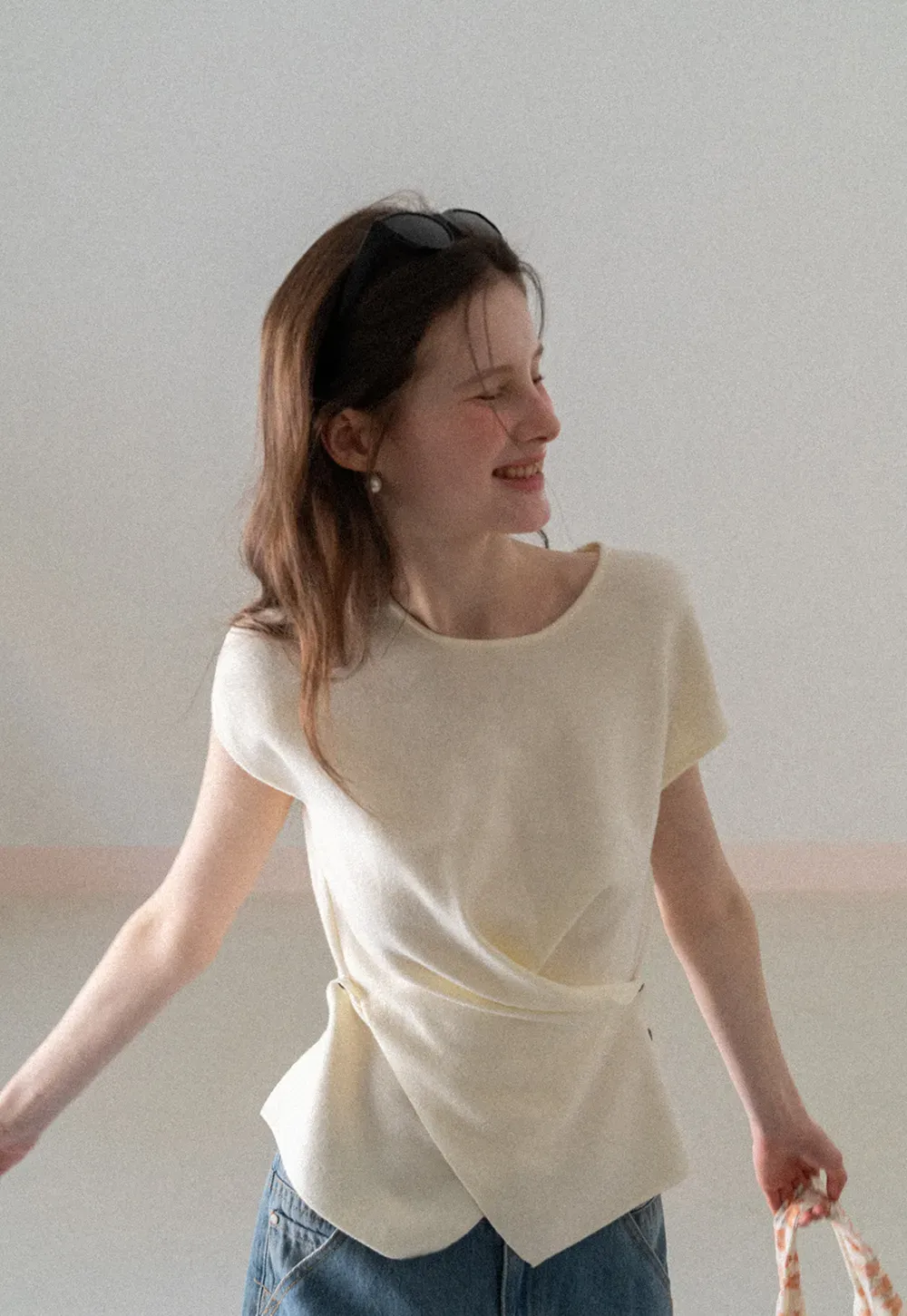 Lightweight Knit Top with Asymmetrical Hem