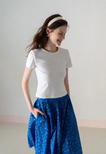 Short Sleeve Crew Neck T Shirt with Sheer Scarf Detail