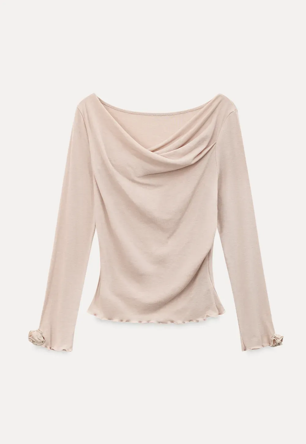 Long sleeve top with ruffled hem and cuffs