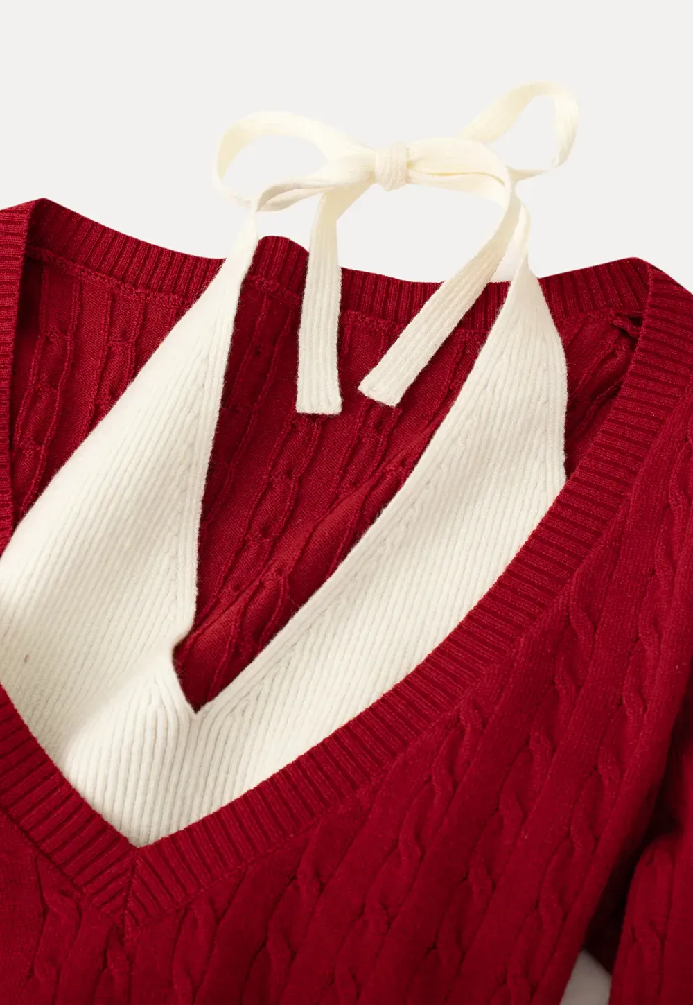 Cable Knit Sweater with Back Tie Detail