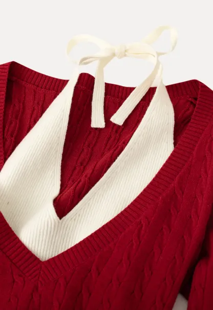 Cable Knit Sweater with Back Tie Detail