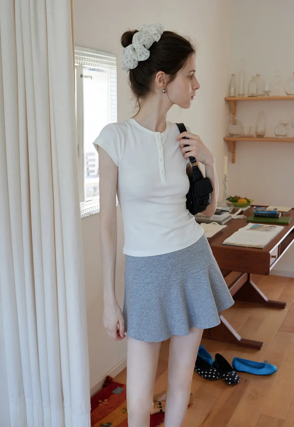 Basic Rib Knit Henley Tee for Women