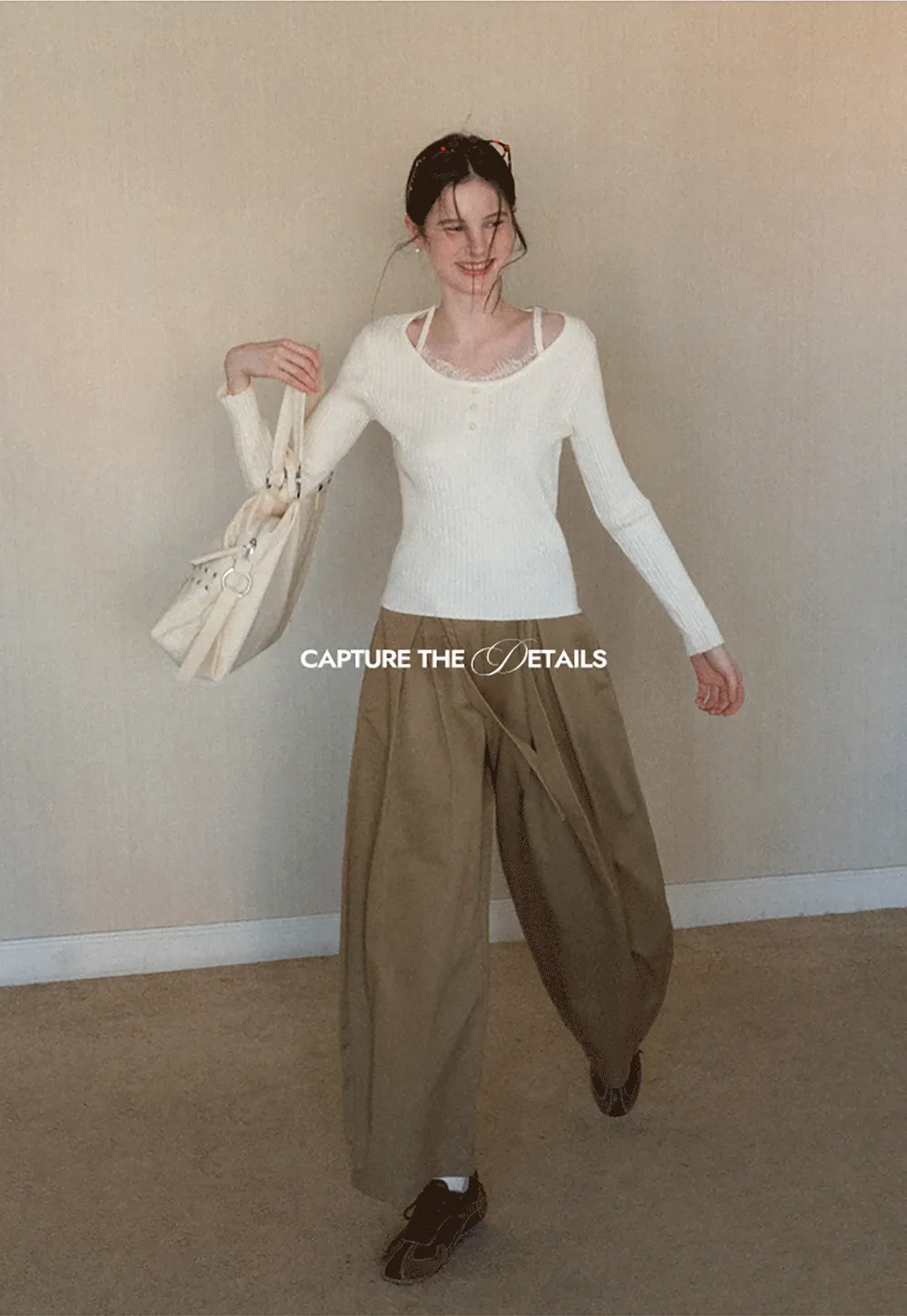 Ribbed knit sweater with boat neck and long sleeves