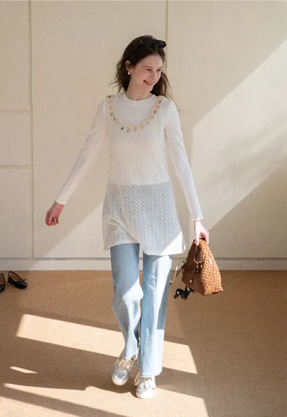 Elegant Long Sleeve Top with Neck Tie Detail