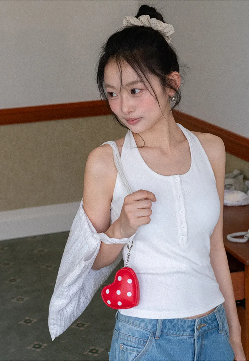 Sleeveless Halter Neck Top with Front Placket