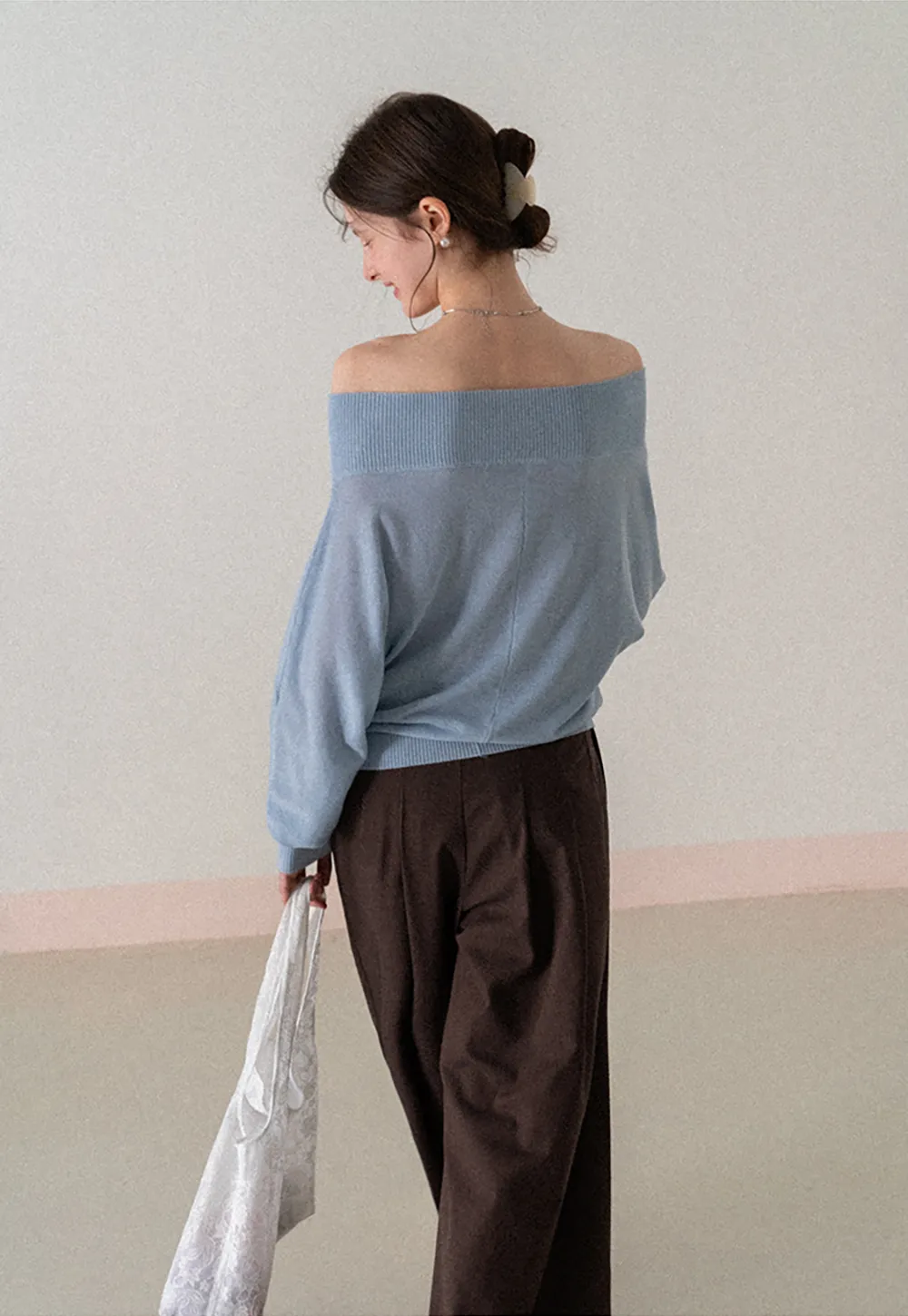 Off Shoulder Knit Cardigan with Button Front