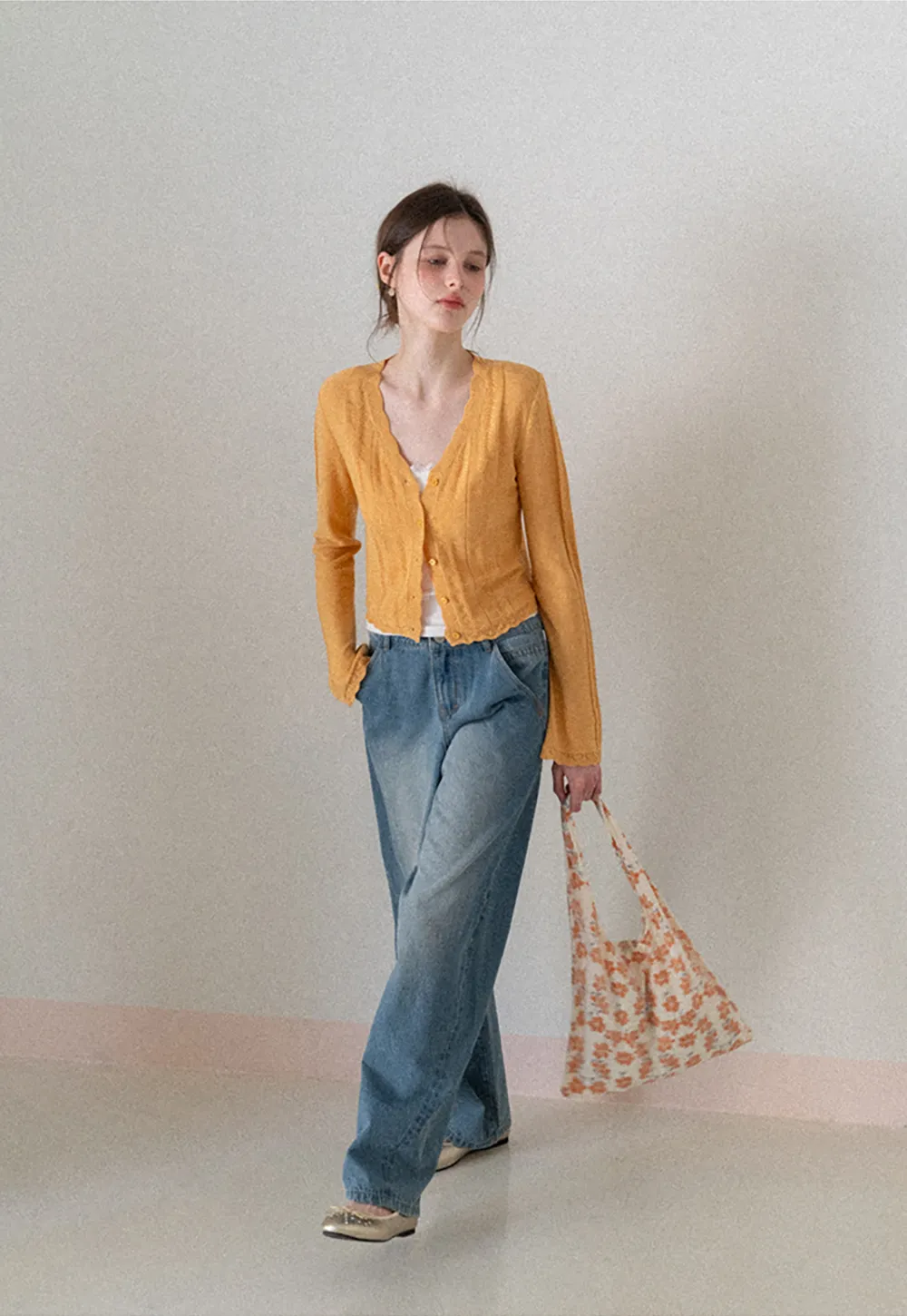 Long Sleeve Knit Sweater with Lace Trim