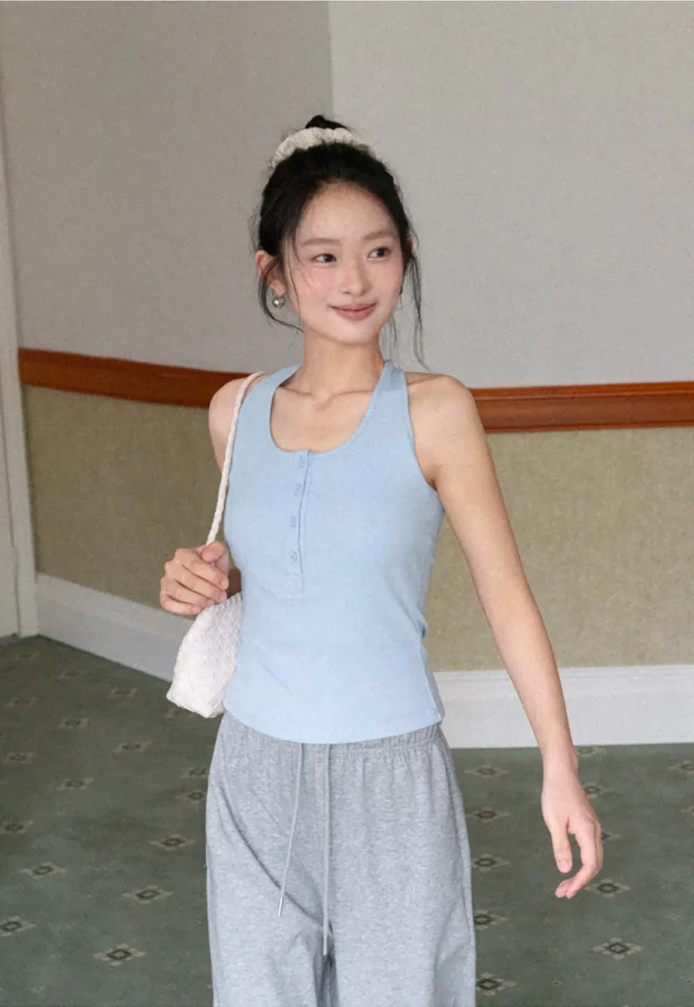 Sleeveless Halter Neck Top with Front Placket