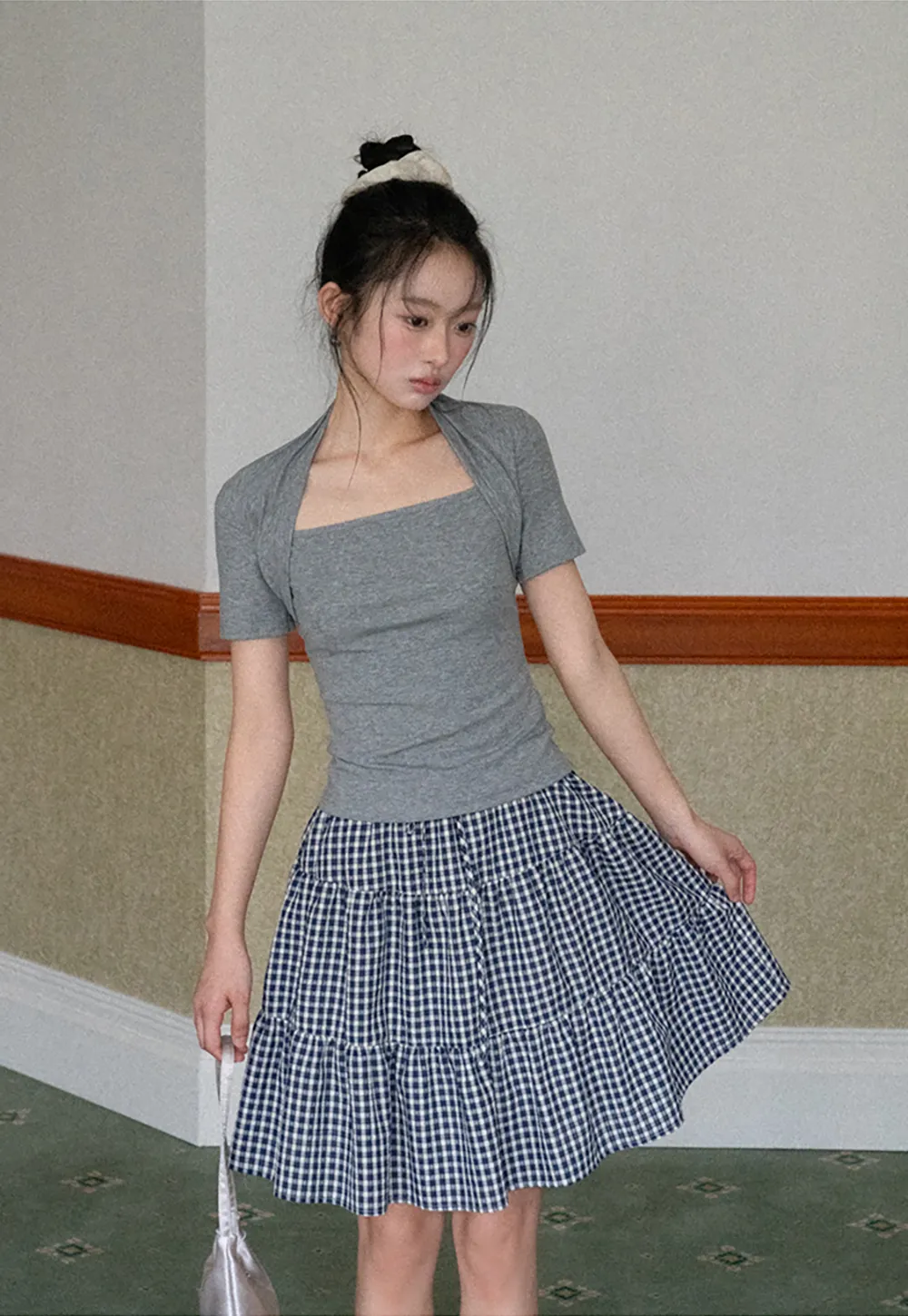 Gingham Pattern Tiered Skirt