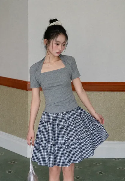 Gingham Pattern Tiered Skirt