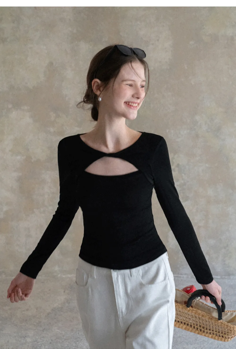 Long sleeve top with front cutout detail