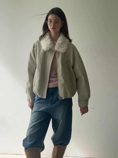 Casual Jacket with Faux Fur Collar for Women