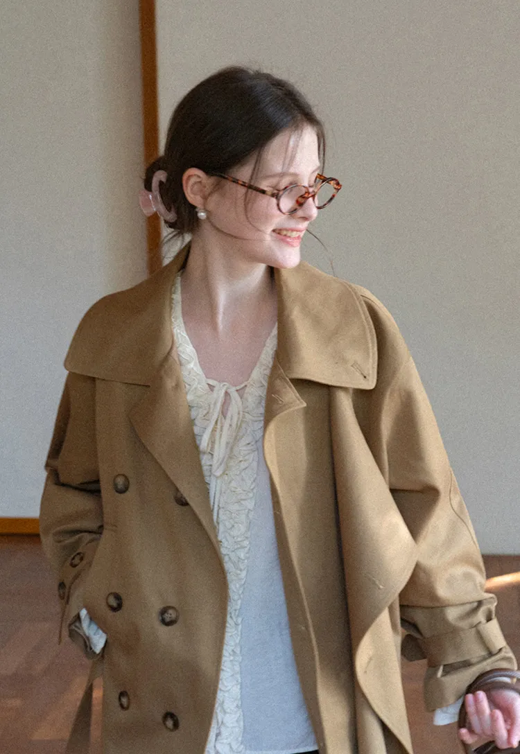 Double Breasted Short Jacket with Belted Waist