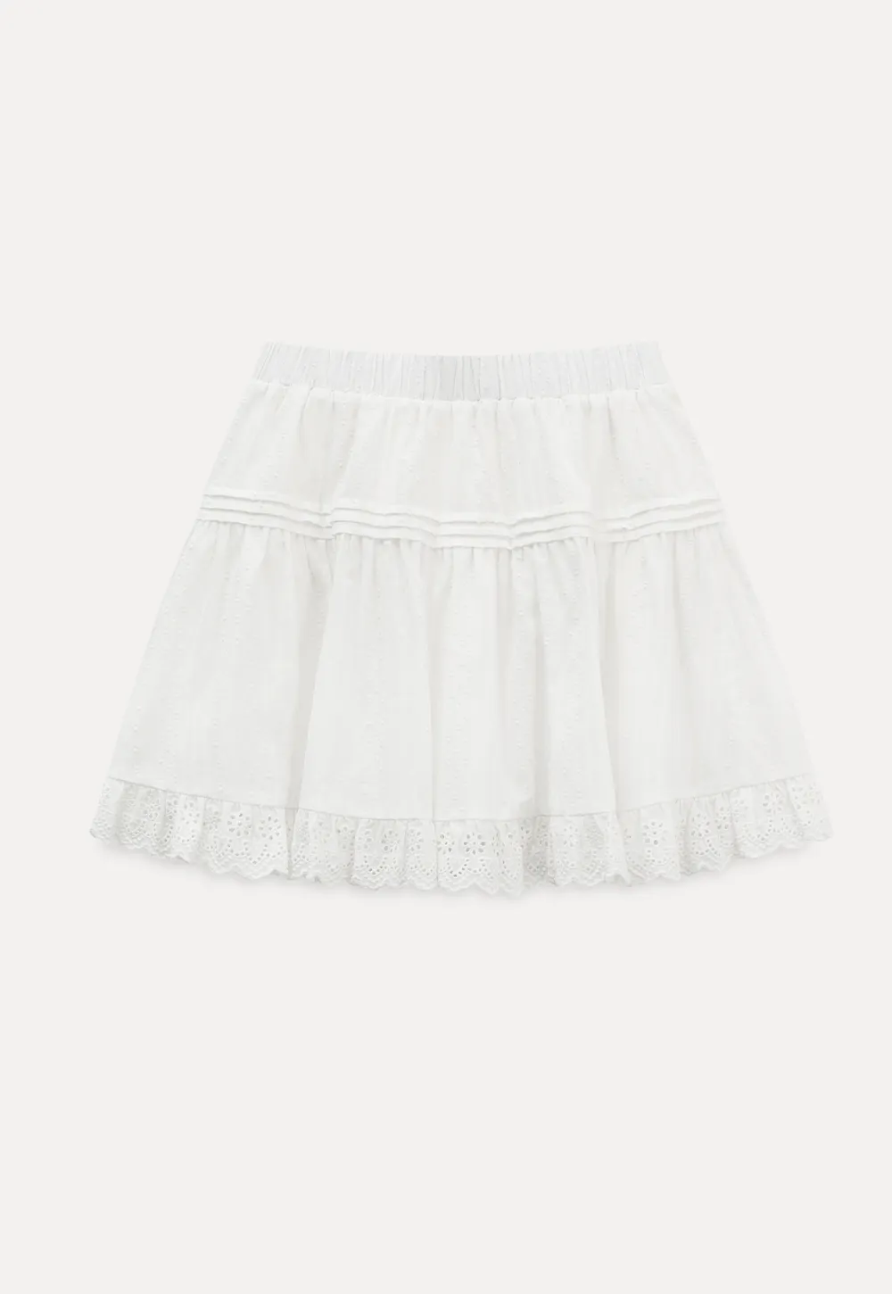 Eyelet Trimmed Tiered Skirt with Ruffled Hem