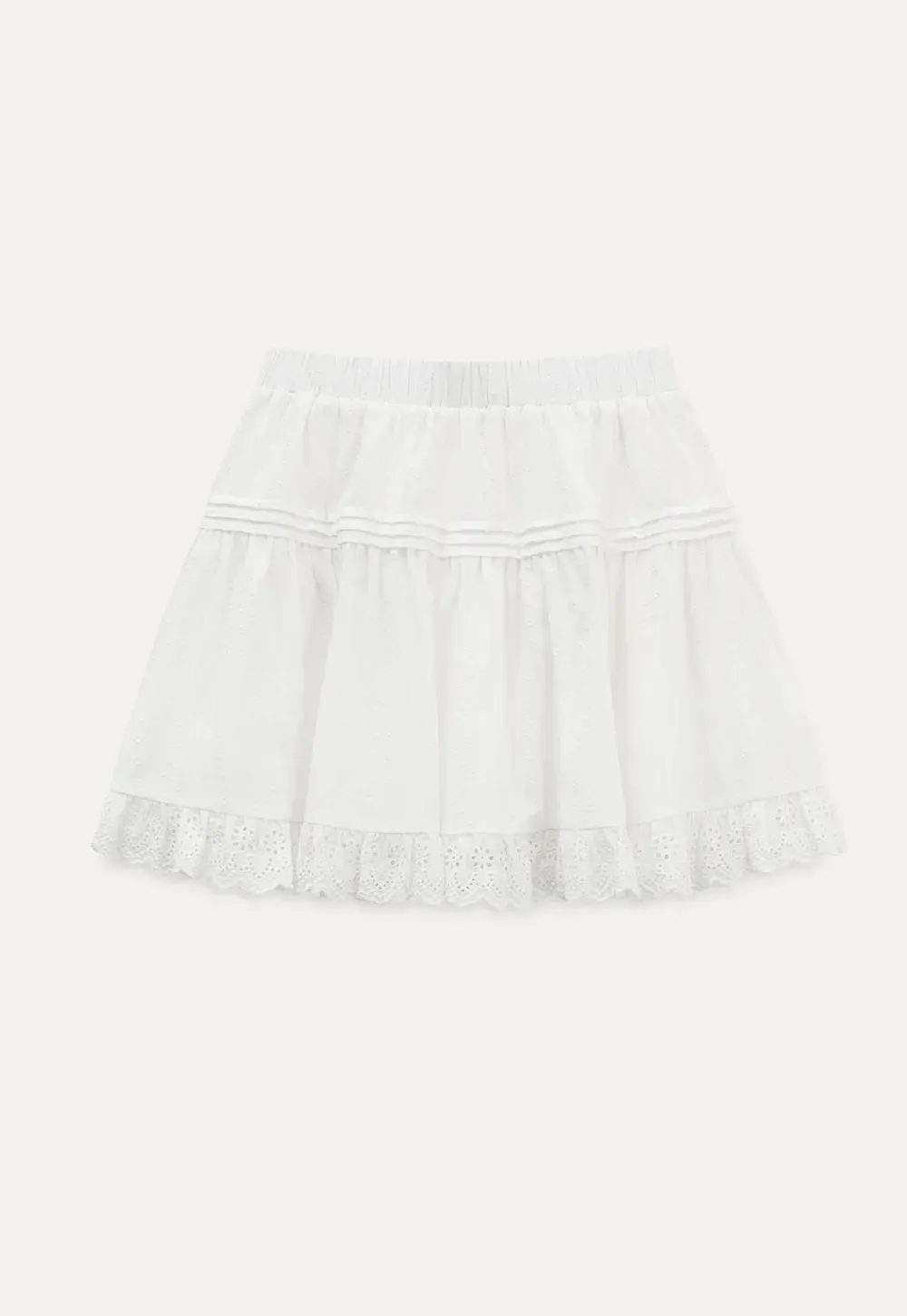 Eyelet Trimmed Tiered Skirt with Ruffled Hem