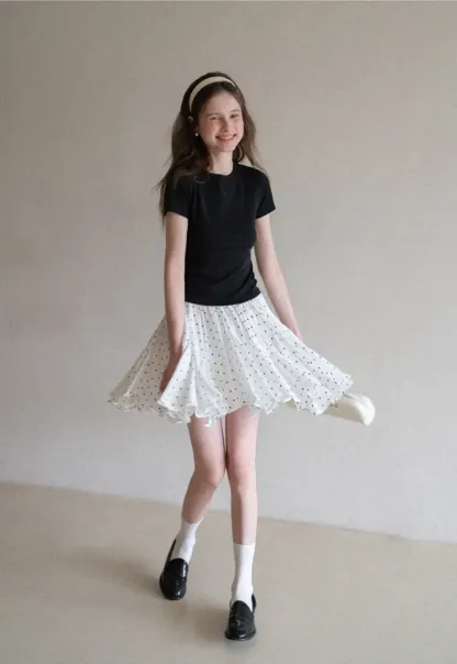 Polka dot pleated skirt with elastic waistband
