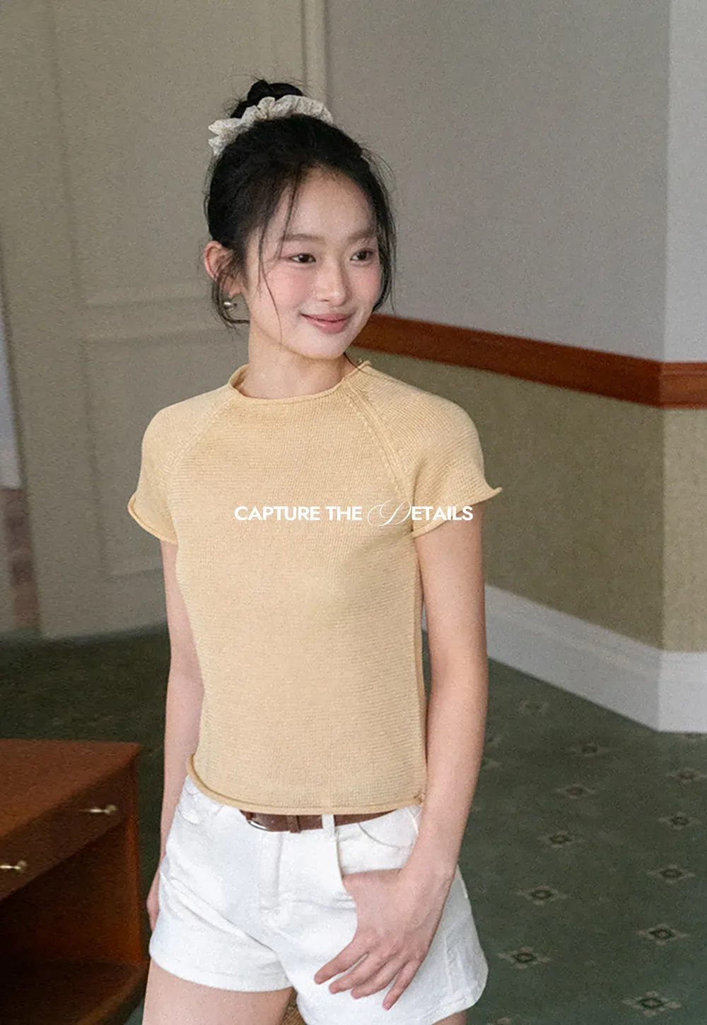 Short Sleeve Ribbed Knit Top with Raglan Sleeves