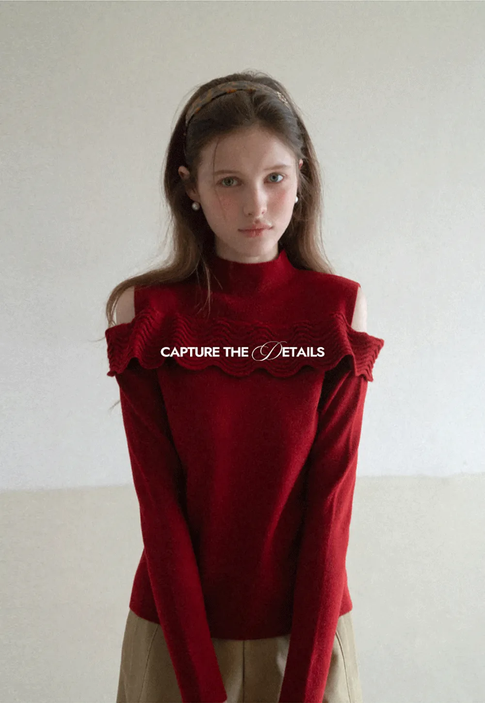 Elegant Off Shoulder Knit Sweater with Wave Detail