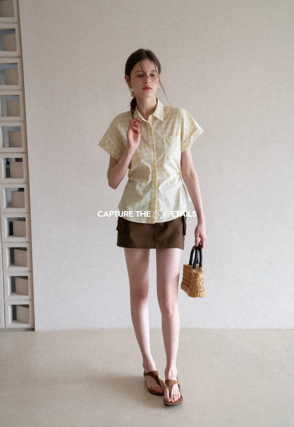 Checkered Shirt with Short Sleeves and Pleated Back