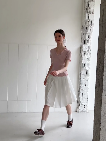 V Neck Lace Trim Short Sleeve T Shirt