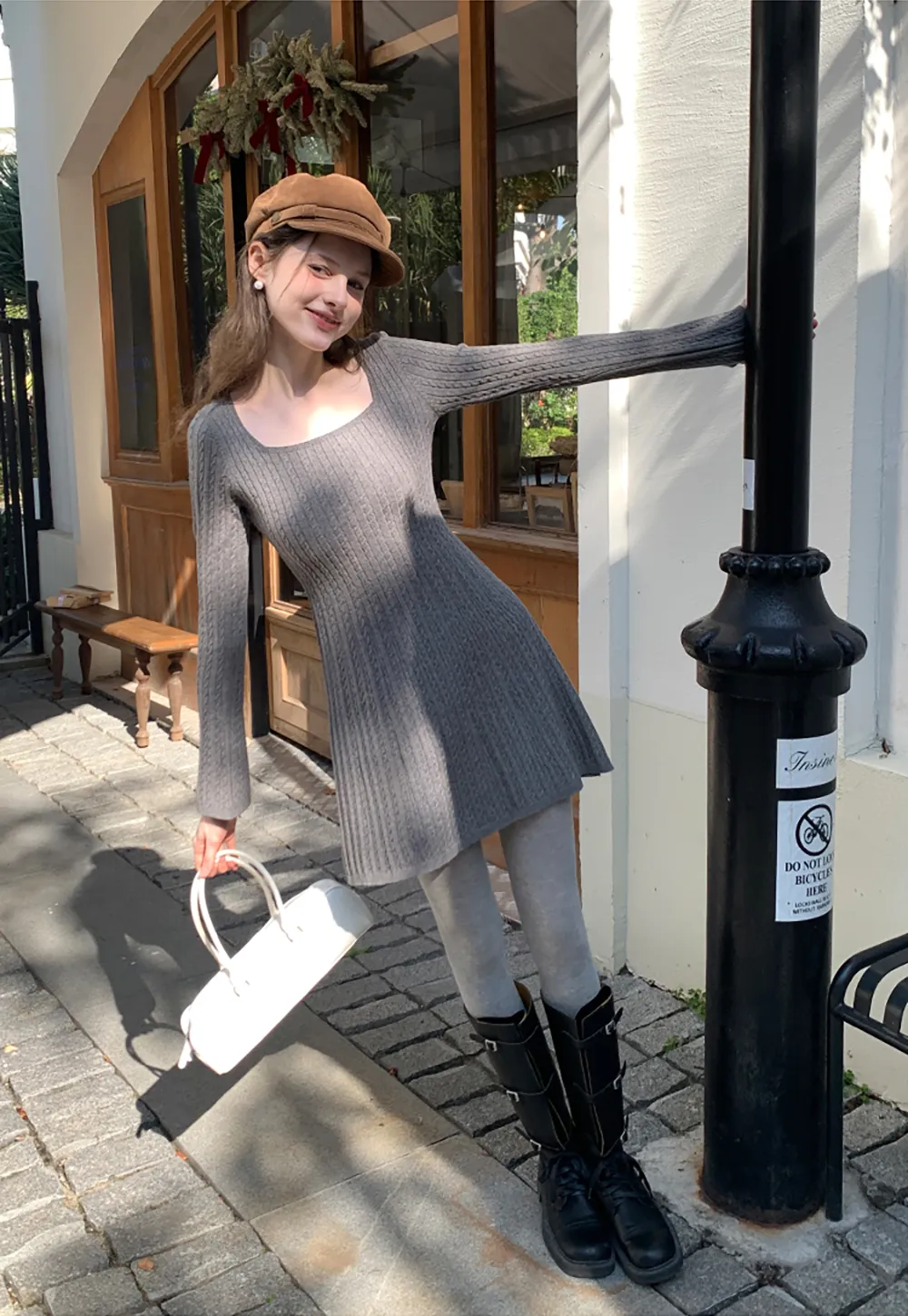 Elegant Cable Knit Flare Dress