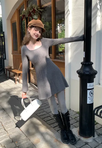 Elegant Cable Knit Flare Dress