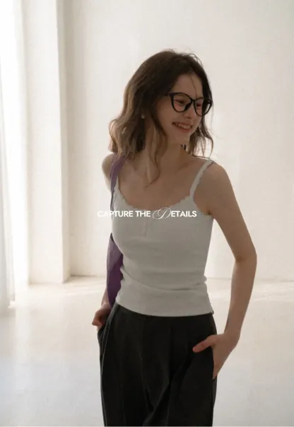 Lace Trim Button Front Tank Top